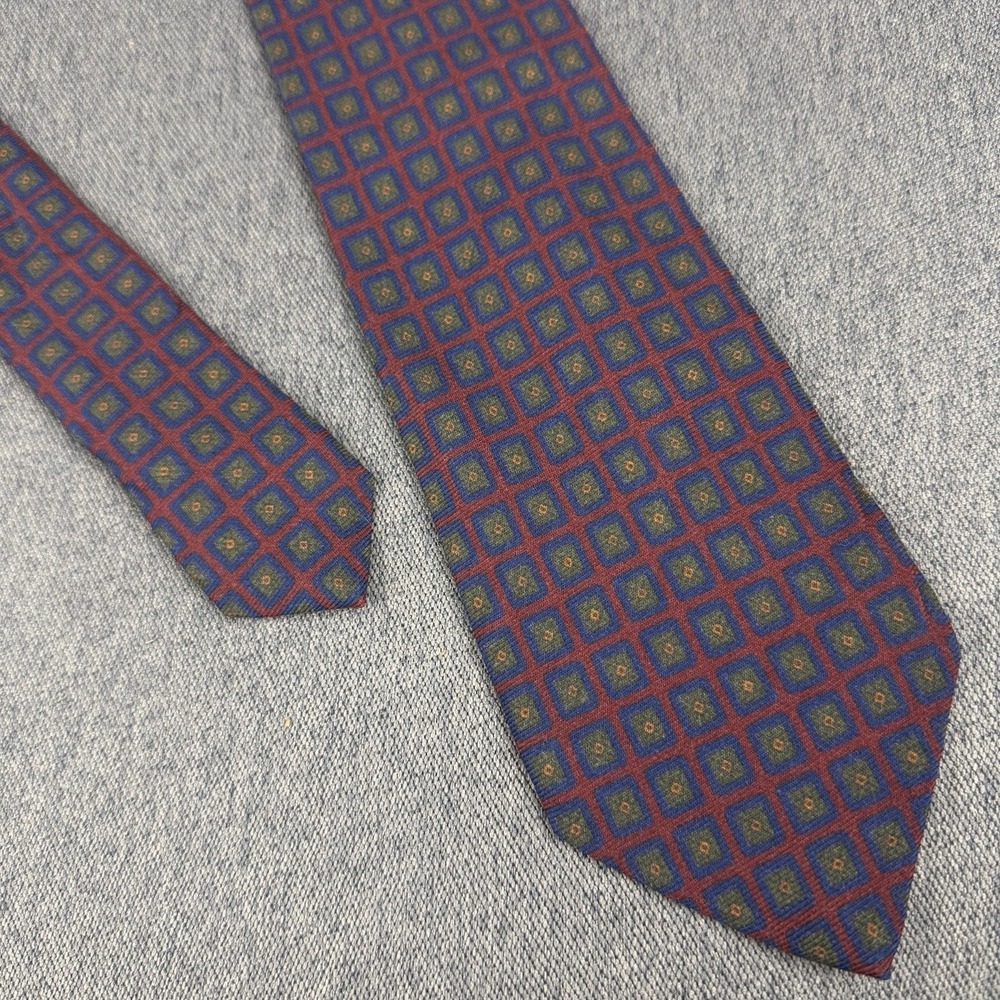 Polo Ralph Lauren Mens Wool Tie Geometric Made In Italy Vintage Burgundy 57"